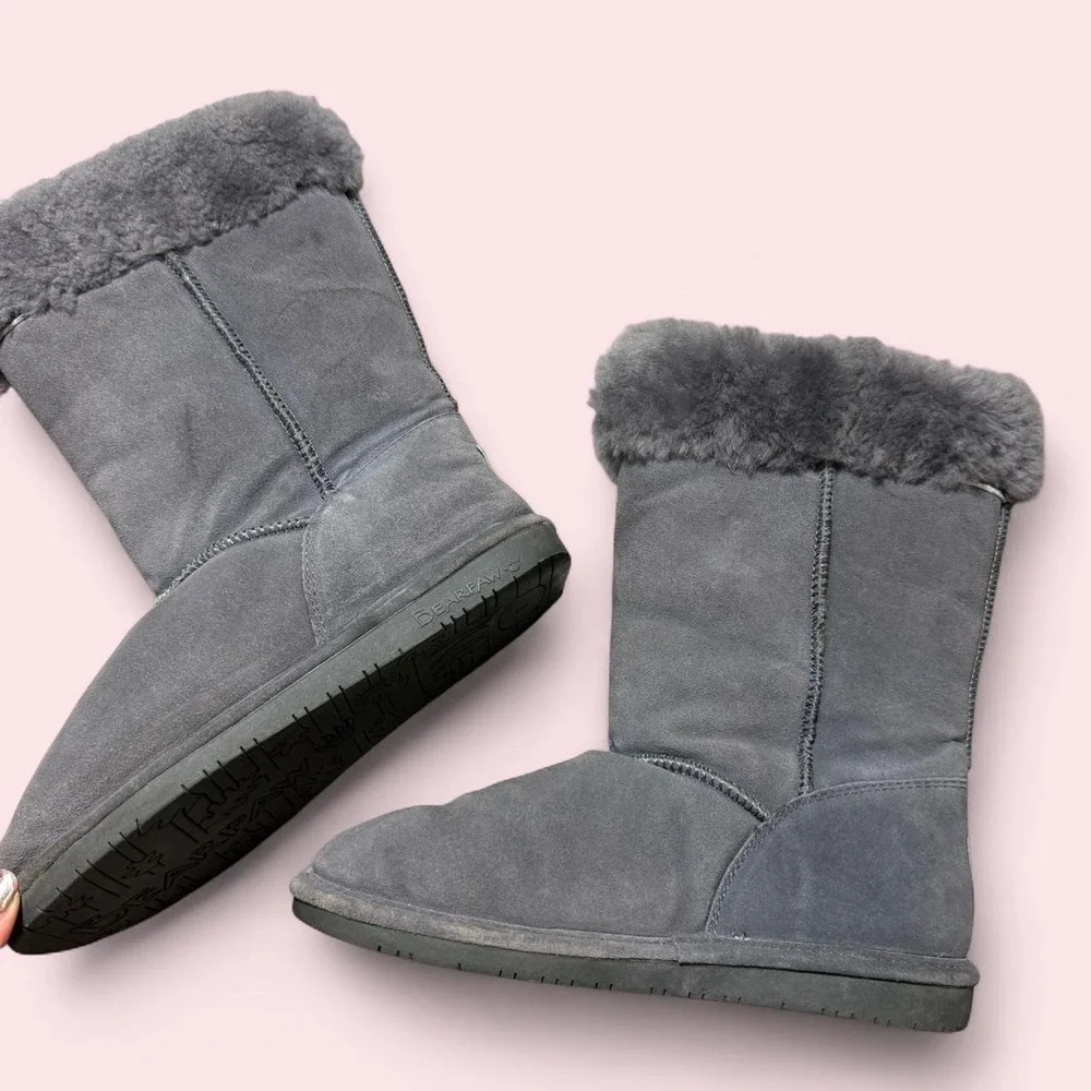 Bearpaw Marissa Grey Suede Sheepskin Wool Winter Boots 1208W Womens 9